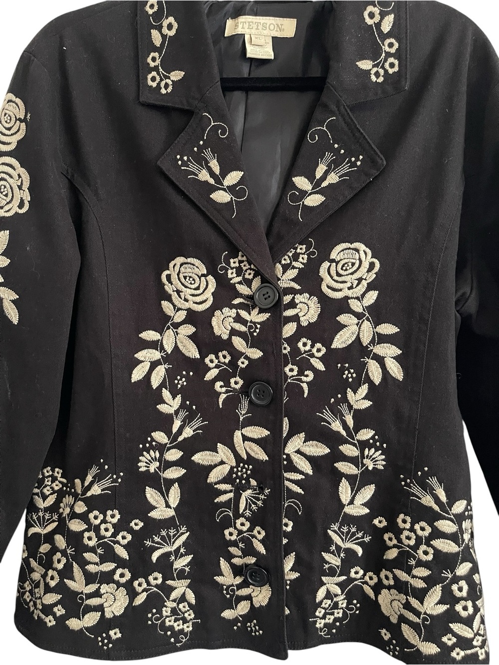 Stetson Women’s Black Ivory Floral Embroidered Western Blazer Jacket Size XL - Picture 4 of 11